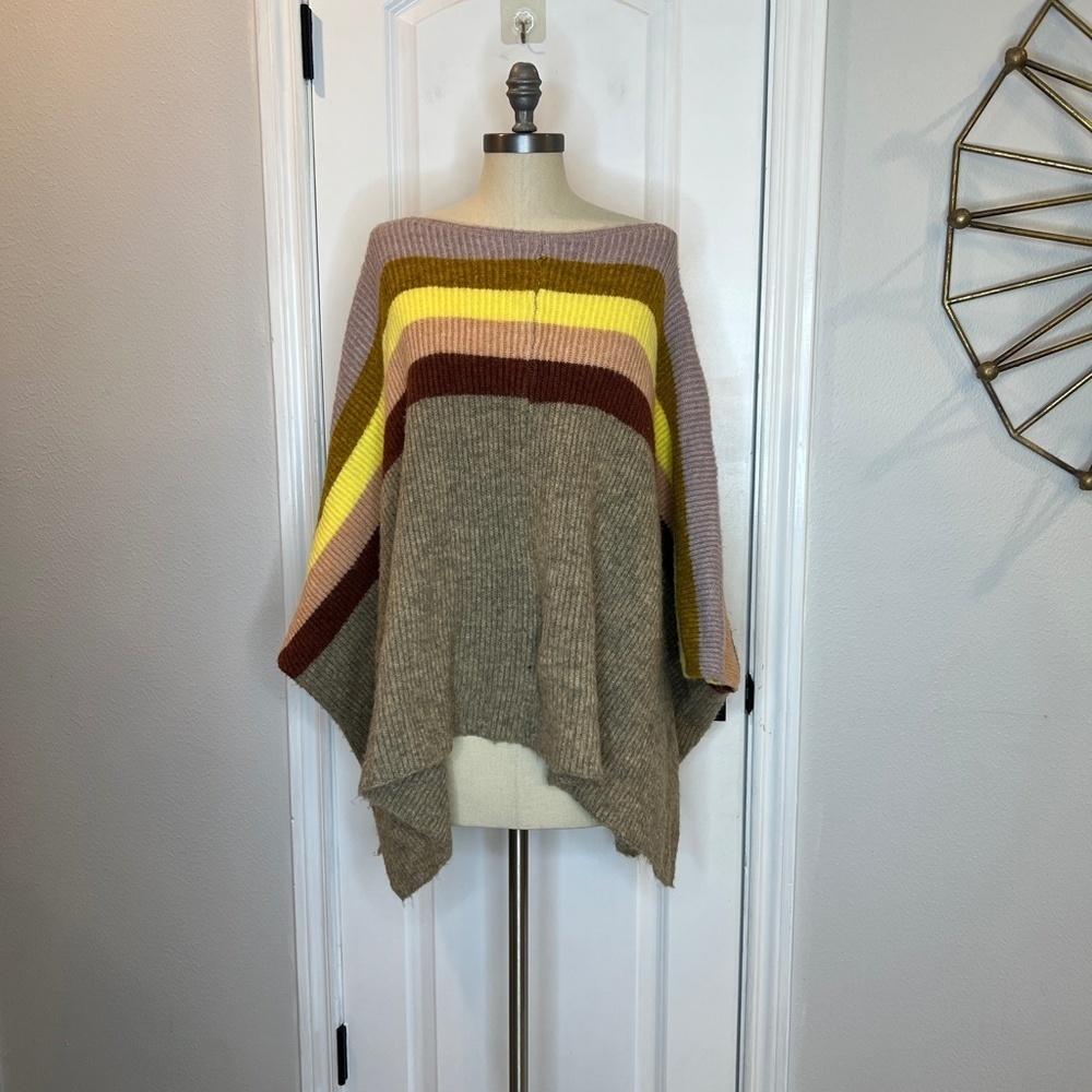Davi & Dani Striped Sweater Poncho Size M Oversized Tunic Knit